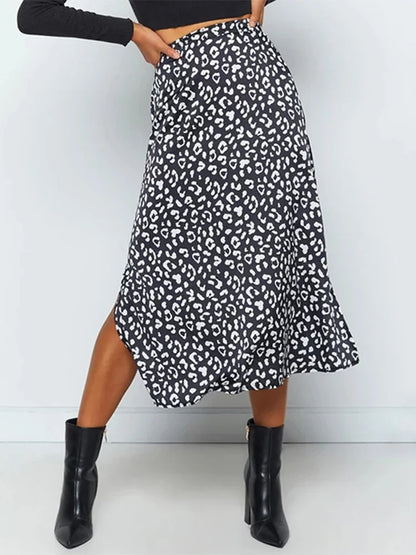 Falda larga de gasa con estampado de leopardo para mujer, falda elegante informal de moda, con cremallera, para primavera y verano, 2025