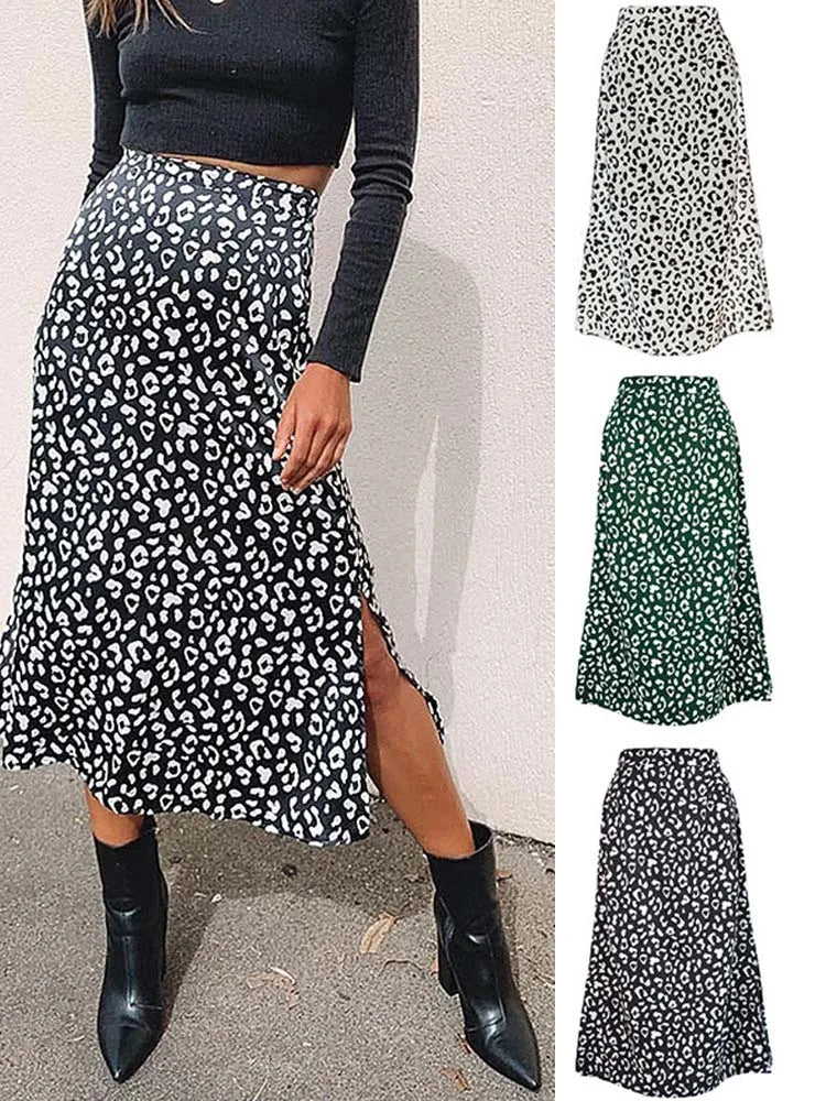 Falda larga de gasa con estampado de leopardo para mujer, falda elegante informal de moda, con cremallera, para primavera y verano, 2025