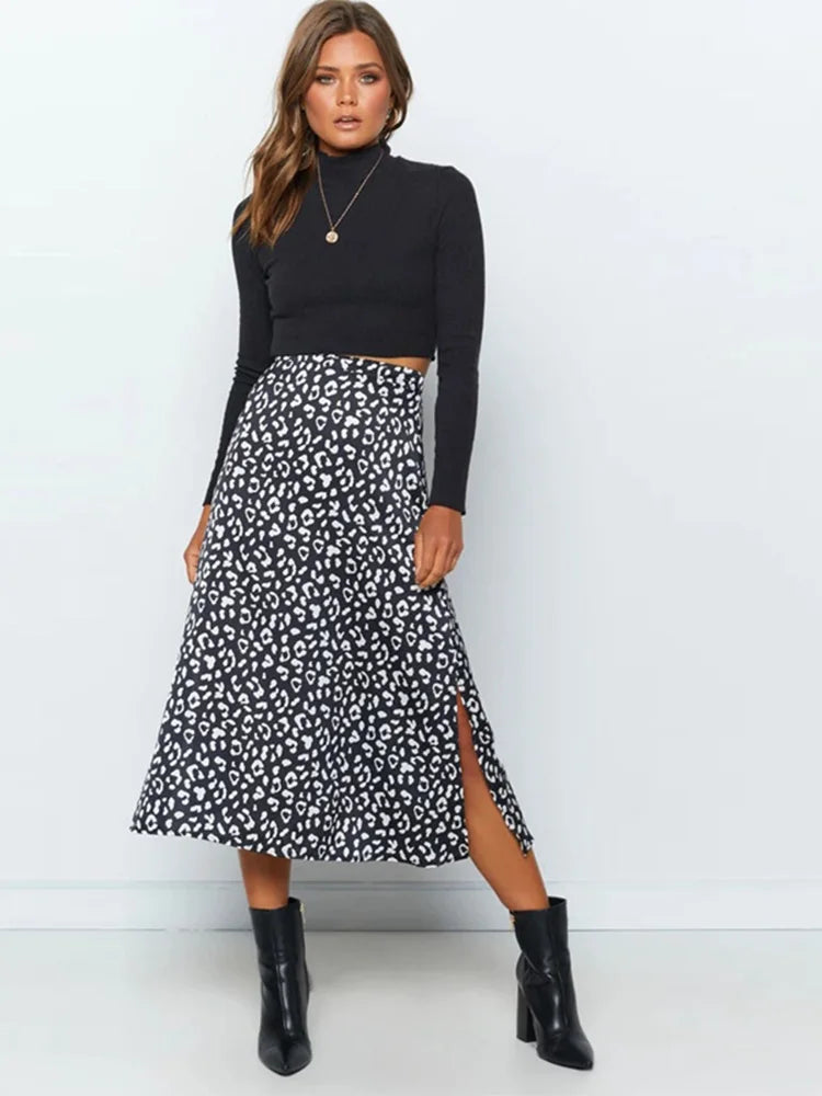 Falda larga de gasa con estampado de leopardo para mujer, falda elegante informal de moda, con cremallera, para primavera y verano, 2025