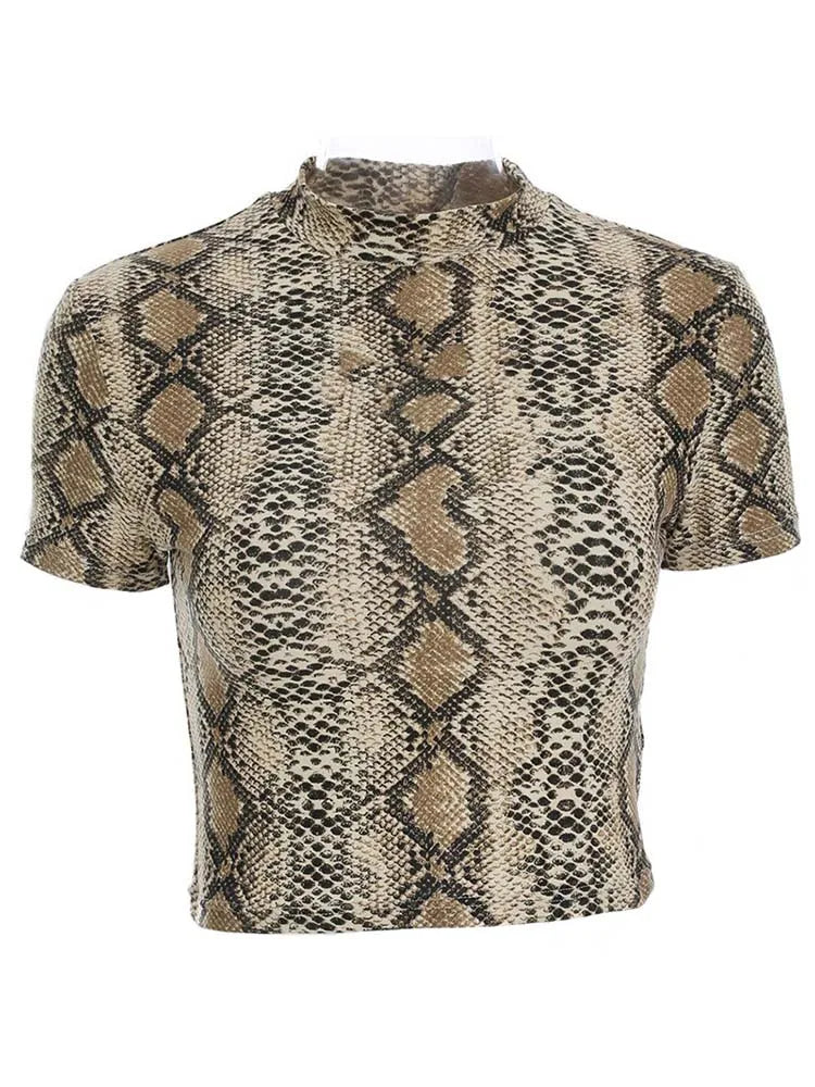 2025 Sexy Crop Top Women Snake Print Tank Top Slim Primer High Collar Vest Harajuku Crop Tank Top T Shirt Femme Girls Camis Tops