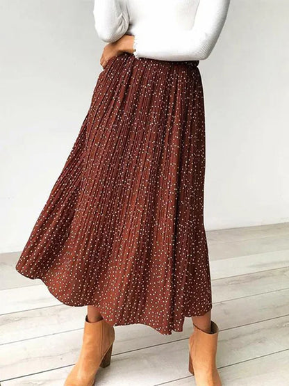 2025 Summer Autumn Casual Chiffon Print Pockets High Waist Pleated Maxi Skirt Womens Long Skirts For Women