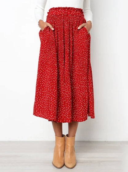 2025 Summer Autumn Casual Chiffon Print Pockets High Waist Pleated Maxi Skirt Womens Long Skirts For Women