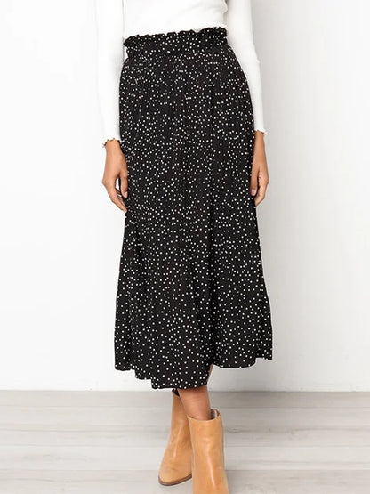 2025 Summer Autumn Casual Chiffon Print Pockets High Waist Pleated Maxi Skirt Womens Long Skirts For Women