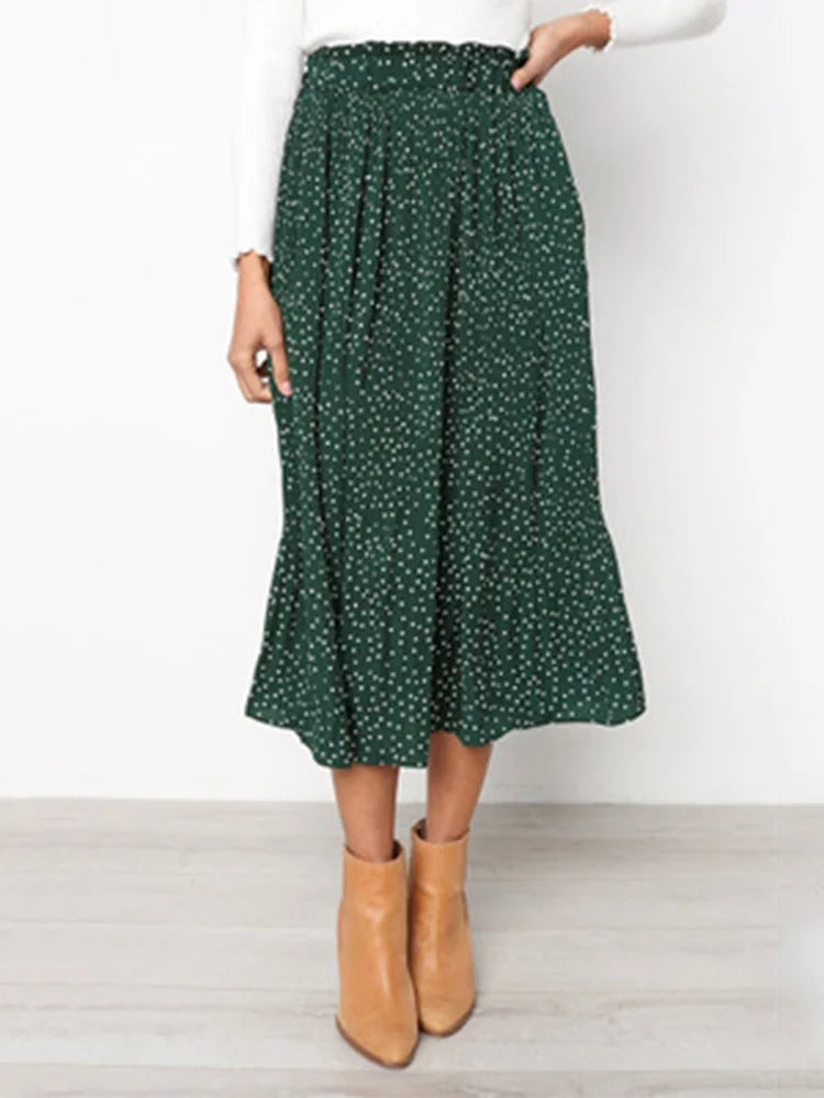 2025 Summer Autumn Casual Chiffon Print Pockets High Waist Pleated Maxi Skirt Womens Long Skirts For Women