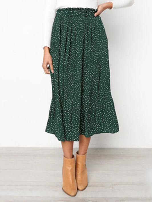 2025 Summer Autumn Casual Chiffon Print Pockets High Waist Pleated Maxi Skirt Womens Long Skirts For Women