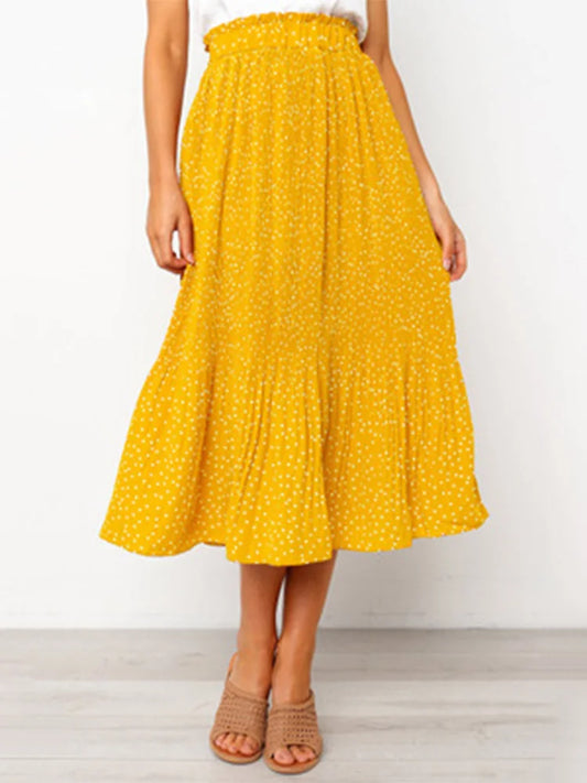 2025 Summer Autumn Casual Chiffon Print Pockets High Waist Pleated Maxi Skirt Womens Long Skirts For Women