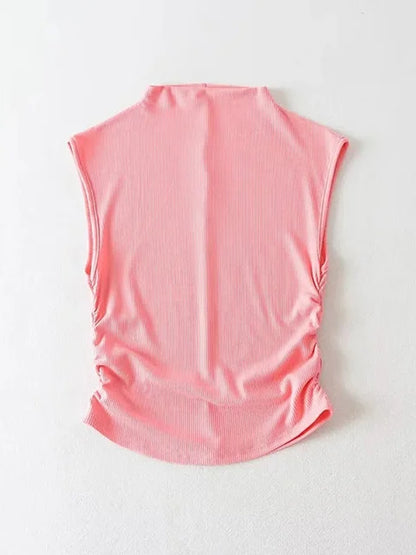2025 Summer Black Turtleneck Crop Tank Top Pink Purple Solid Sleeveless Women Tee Tshirt Rave Outfits E Girl Colorful