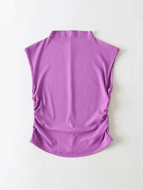 2025 Summer Black Turtleneck Crop Tank Top Pink Purple Solid Sleeveless Women Tee Tshirt Rave Outfits E Girl Colorful