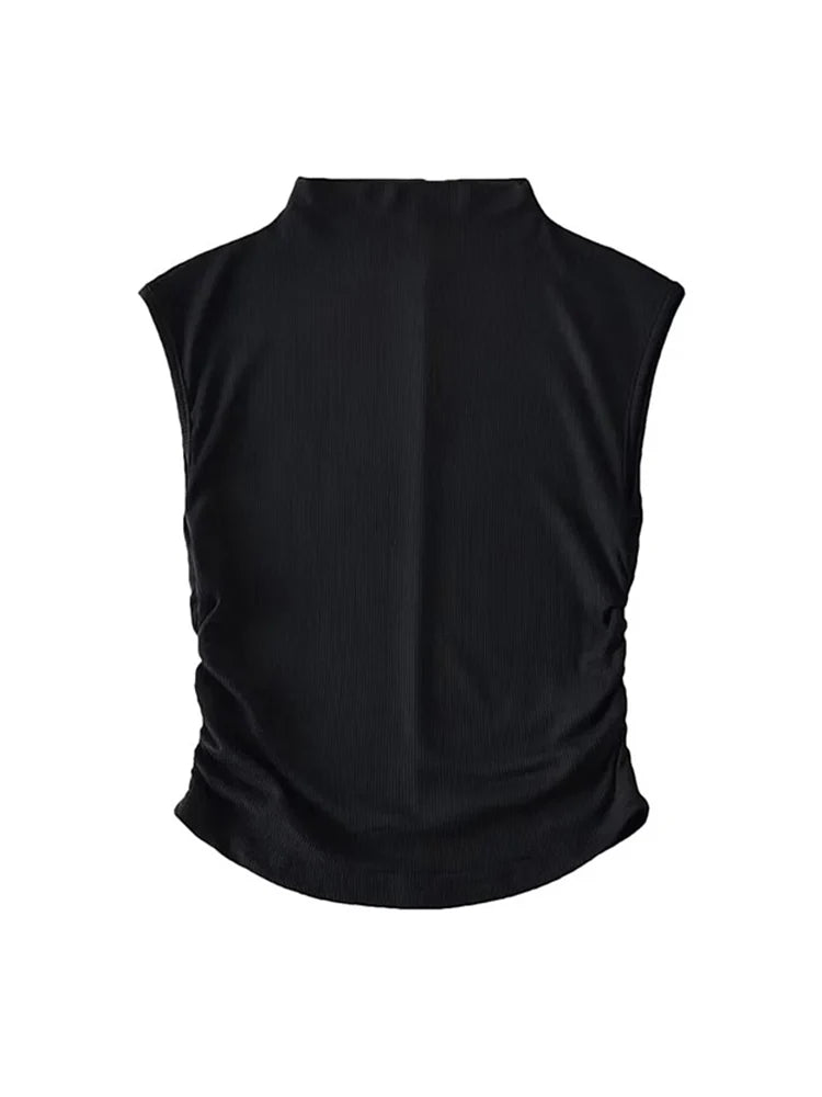 2025 Summer Black Turtleneck Crop Tank Top Pink Purple Solid Sleeveless Women Tee Tshirt Rave Outfits E Girl Colorful
