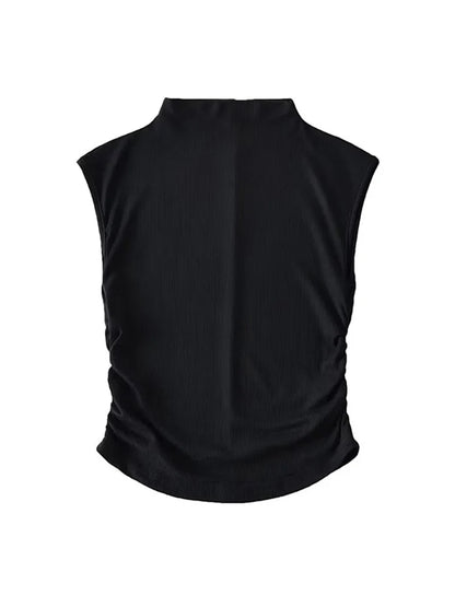 2025 Summer Black Turtleneck Crop Tank Top Pink Purple Solid Sleeveless Women Tee Tshirt Rave Outfits E Girl Colorful