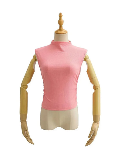 2025 Summer Black Turtleneck Crop Tank Top Pink Purple Solid Sleeveless Women Tee Tshirt Rave Outfits E Girl Colorful