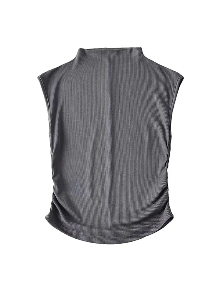 2025 Summer Black Turtleneck Crop Tank Top Pink Purple Solid Sleeveless Women Tee Tshirt Rave Outfits E Girl Colorful