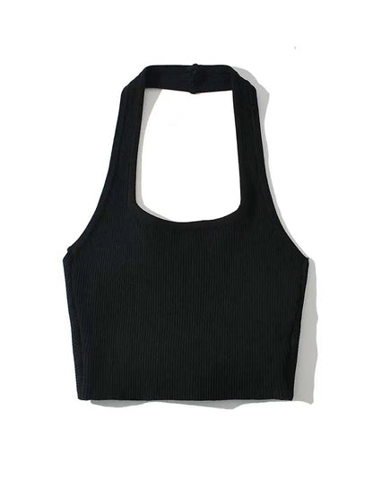 Tops de tubo sexis de moda de verano 2025 para mujer, cuello halter, sin mangas, espalda lisa, chaleco de punto con pliegues