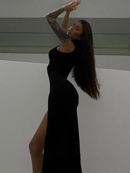2025 Summer Slit Maxi Dress for Women Elegant Holiday Sexy Sleeveless Club Party Tank Sundresses Solid Clothes