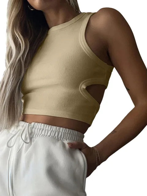 2025 Summer Solid Color Sleeveless T Shirt Women’s Side Hole Knitted Tops Knitted Tops Basic Wear Streetwear