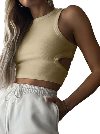 2025 Summer Solid Color Sleeveless T Shirt Women’s Side Hole Knitted Tops Knitted Tops Basic Wear Streetwear