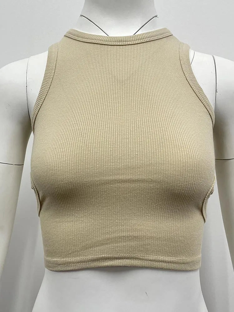 2025 Summer Solid Color Sleeveless T Shirt Women’s Side Hole Knitted Tops Knitted Tops Basic Wear Streetwear