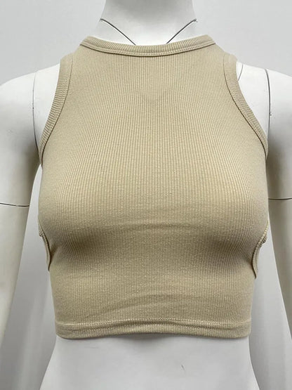 2025 Summer Solid Color Sleeveless T Shirt Women’s Side Hole Knitted Tops Knitted Tops Basic Wear Streetwear