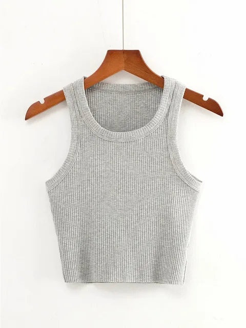 2025 Summer Teen Girls Cropped Tops Elastic Sexy Knit Tanks Sleeveless Short Vest