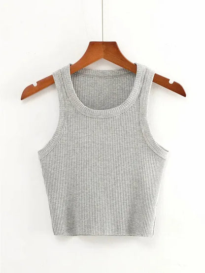 2025 Summer Teen Girls Cropped Tops Elastic Sexy Knit Tanks Sleeveless Short Vest