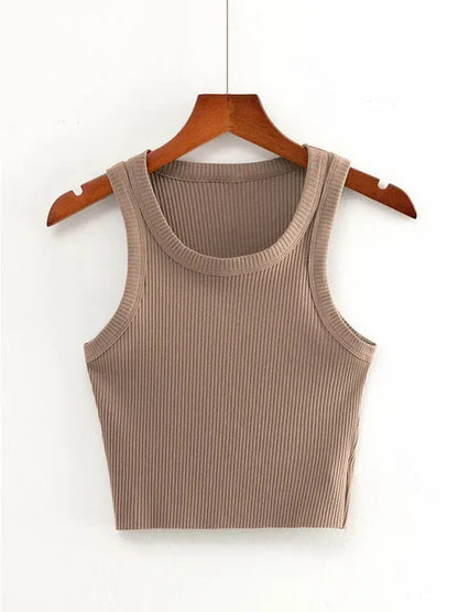 2025 Summer Teen Girls Cropped Tops Elastic Sexy Knit Tanks Sleeveless Short Vest