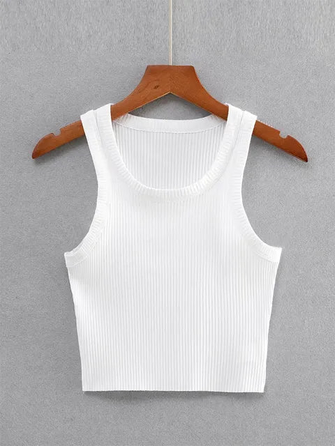 2025 Summer Teen Girls Cropped Tops Elastic Sexy Knit Tanks Sleeveless Short Vest