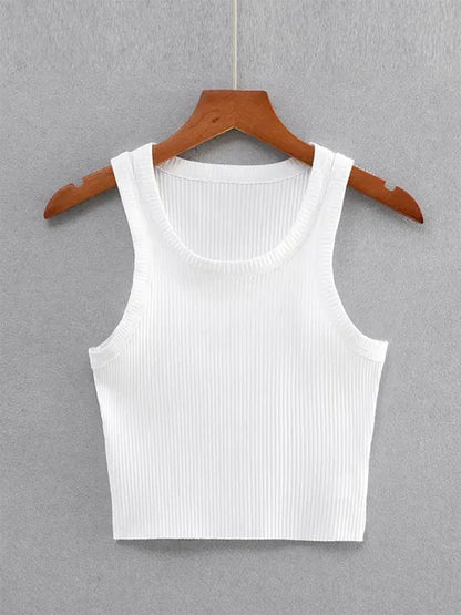 2025 Summer Teen Girls Cropped Tops Elastic Sexy Knit Tanks Sleeveless Short Vest