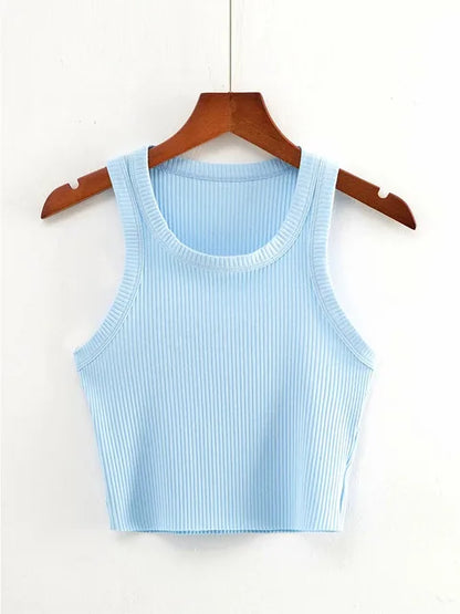 2025 Summer Teen Girls Cropped Tops Elastic Sexy Knit Tanks Sleeveless Short Vest