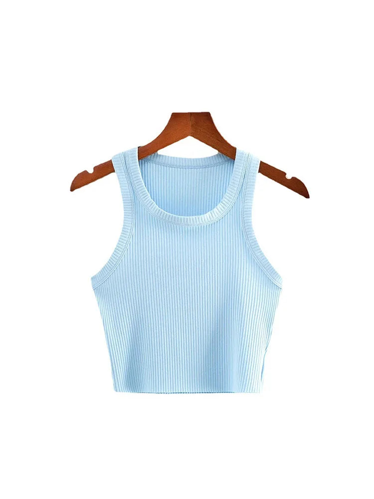 2025 Summer Teen Girls Cropped Tops Elastic Sexy Knit Tanks Sleeveless Short Vest