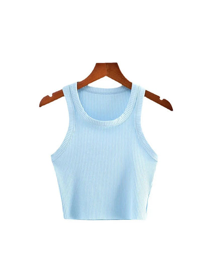 2025 Summer Teen Girls Cropped Tops Elastic Sexy Knit Tanks Sleeveless Short Vest