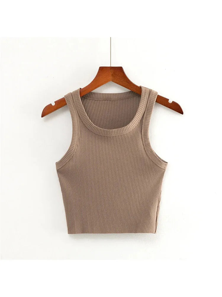 2025 Summer Teen Girls Cropped Tops Elastic Sexy Knit Tanks Sleeveless Short Vest