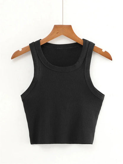 2025 Summer Teen Girls Cropped Tops Elastic Sexy Knit Tanks Sleeveless Short Vest