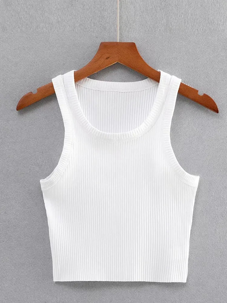 2025 Summer Teen Girls Cropped Tops Elastic Sexy Knit Tanks Sleeveless Short Vest