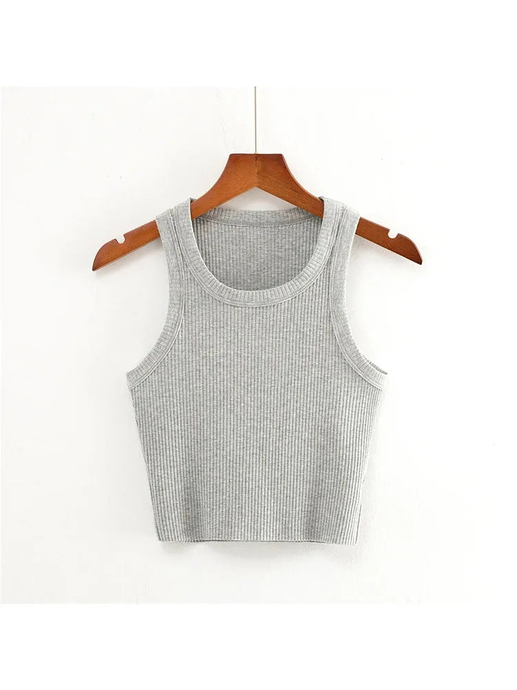 2025 Summer Teen Girls Cropped Tops Elastic Sexy Knit Tanks Sleeveless Short Vest