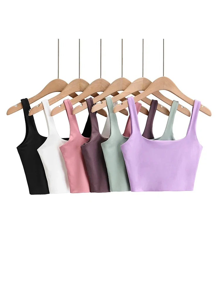 2025 Summer Women Sexy Sleeveless Tops Fashion Short Square Collar Tank Tops 6 Colors