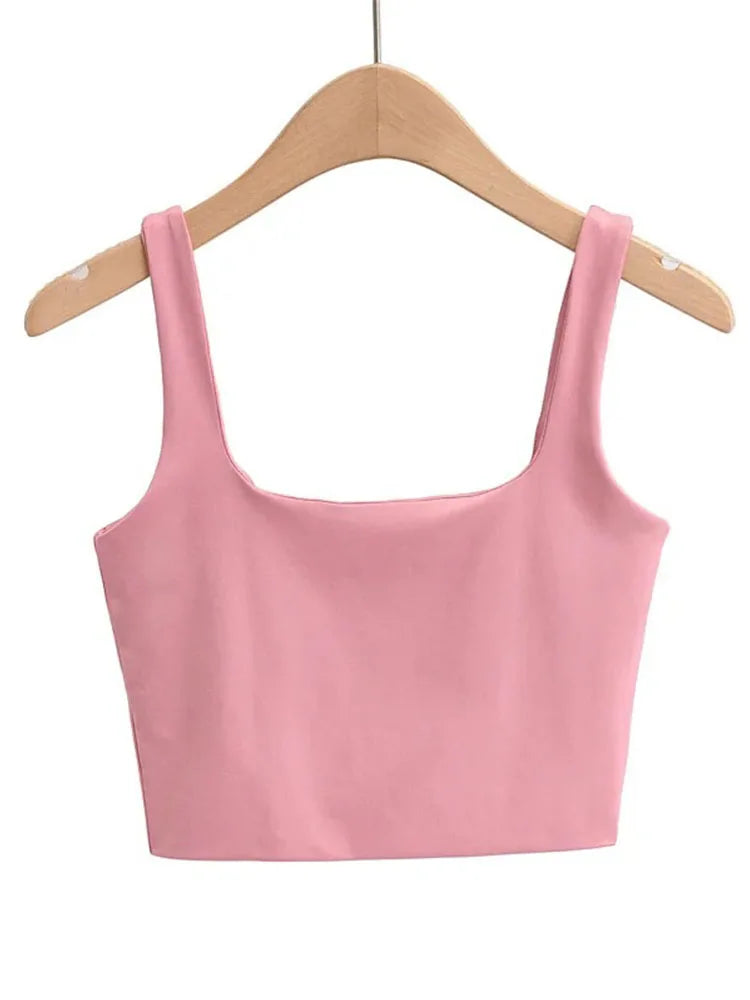 2025 Summer Women Sexy Sleeveless Tops Fashion Short Square Collar Tank Tops 6 Colors