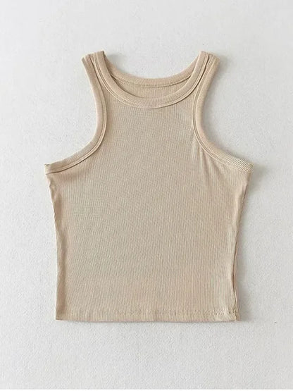 Camisetas sin mangas cortas de punto liso para mujer de verano 2025, camisetas cortas elásticas