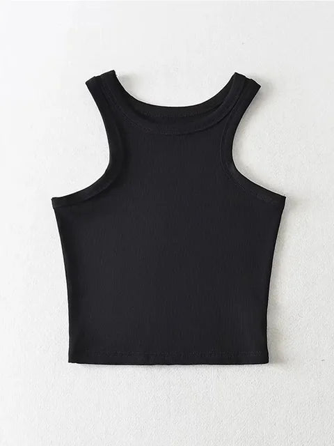 Camisetas sin mangas cortas de punto liso para mujer de verano 2025, camisetas cortas elásticas