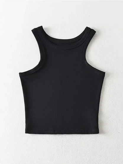 Camisetas sin mangas cortas de punto liso para mujer de verano 2025, camisetas cortas elásticas
