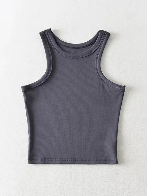 Camisetas sin mangas cortas de punto liso para mujer de verano 2025, camisetas cortas elásticas