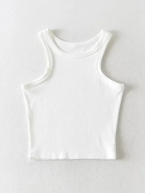 Camisetas sin mangas cortas de punto liso para mujer de verano 2025, camisetas cortas elásticas