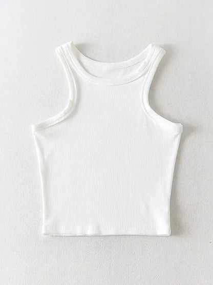 Camisetas sin mangas cortas de punto liso para mujer de verano 2025, camisetas cortas elásticas