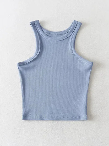 Camisetas sin mangas cortas de punto liso para mujer de verano 2025, camisetas cortas elásticas