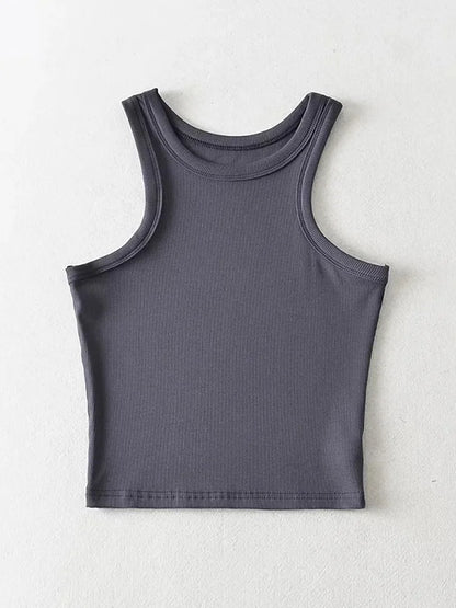 Camisetas sin mangas cortas de punto liso para mujer de verano 2025, camisetas cortas elásticas