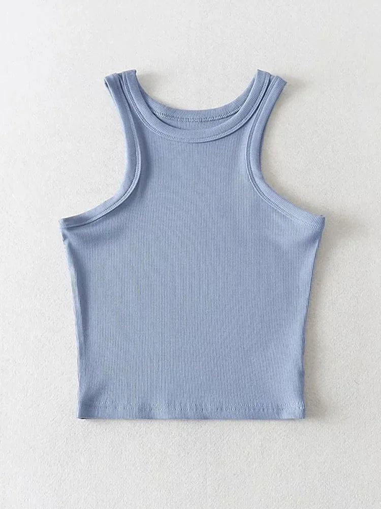 Camisetas sin mangas cortas de punto liso para mujer de verano 2025, camisetas cortas elásticas