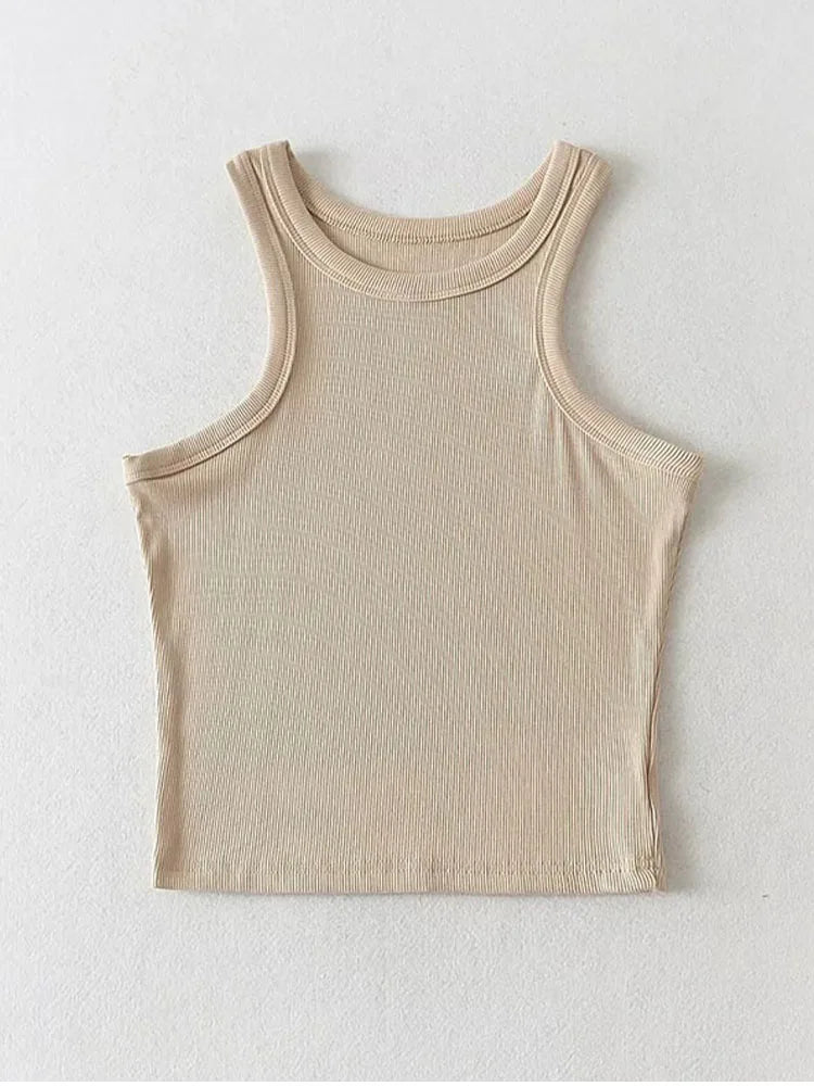 Camisetas sin mangas cortas de punto liso para mujer de verano 2025, camisetas cortas elásticas