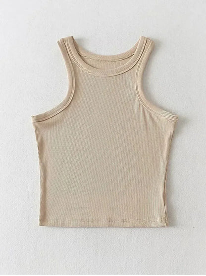 Camisetas sin mangas cortas de punto liso para mujer de verano 2025, camisetas cortas elásticas
