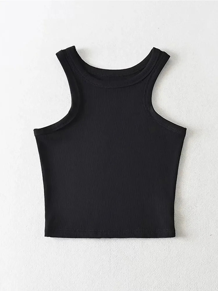 Camisetas sin mangas cortas de punto liso para mujer de verano 2025, camisetas cortas elásticas