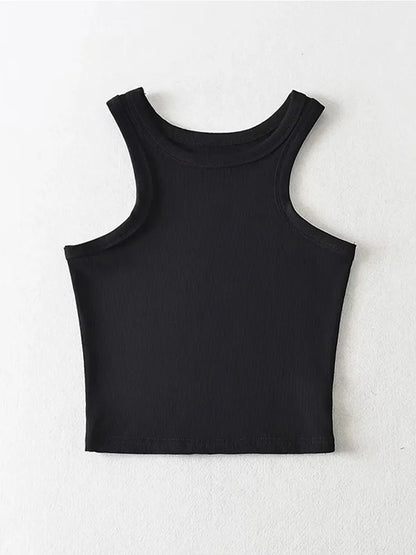 Camisetas sin mangas cortas de punto liso para mujer de verano 2025, camisetas cortas elásticas