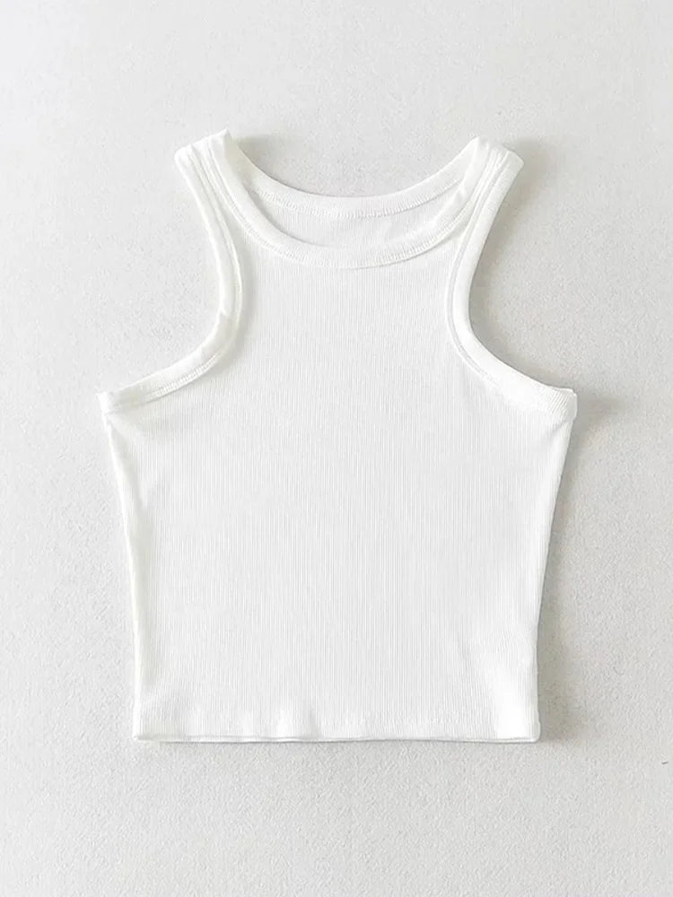 Camisetas sin mangas cortas de punto liso para mujer de verano 2025, camisetas cortas elásticas